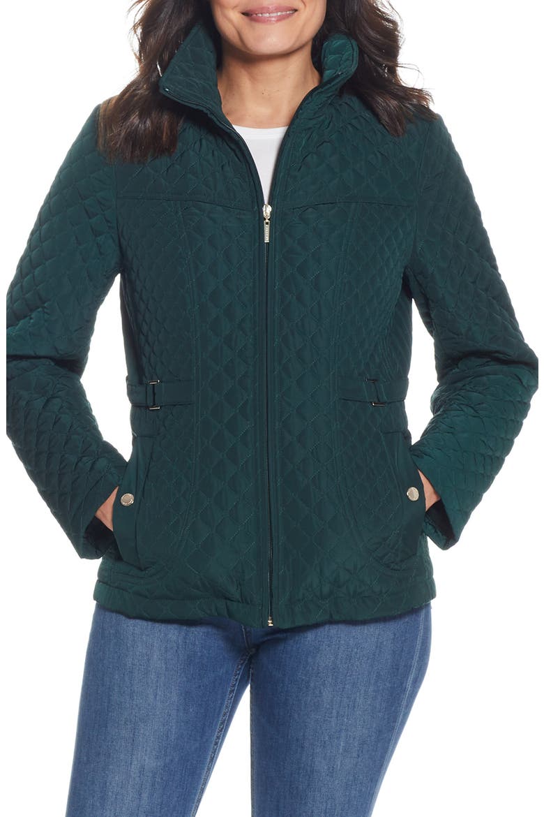 Quilted Stand Collar Jacket, Main, color, DARK HUNTER