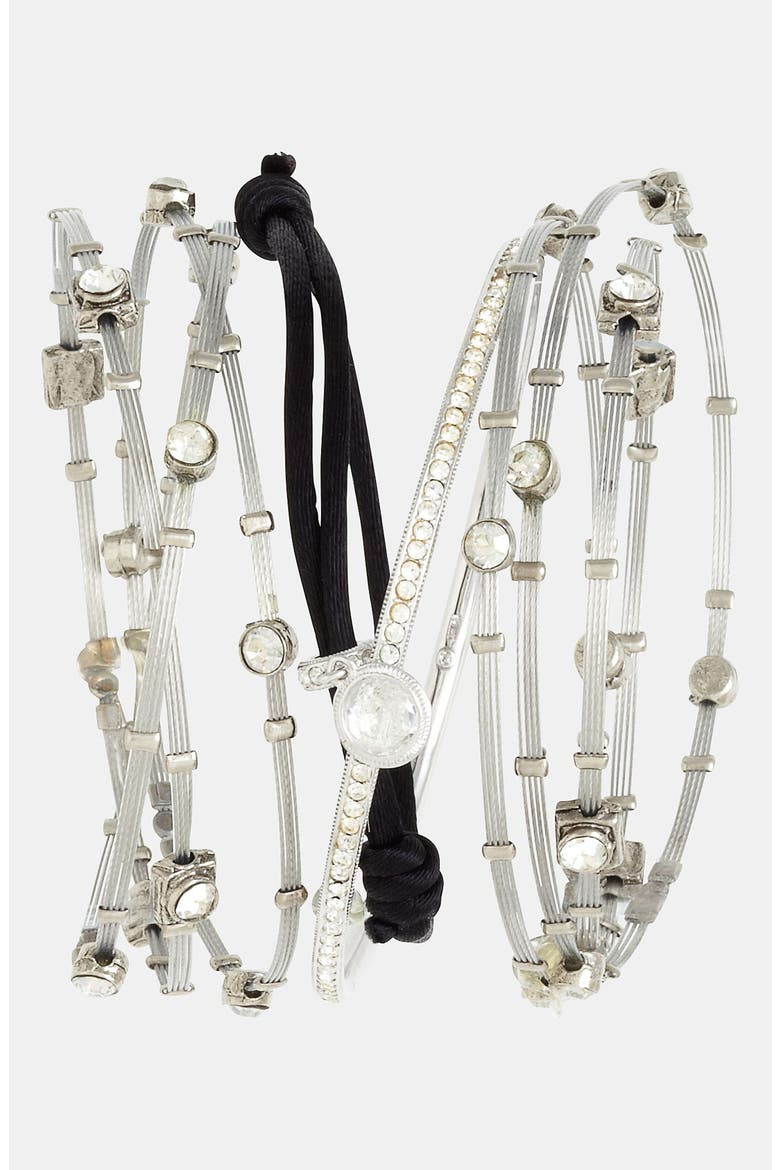 Crystal & Metal Bangles, Alternate, color, SILVER/ CLEAR