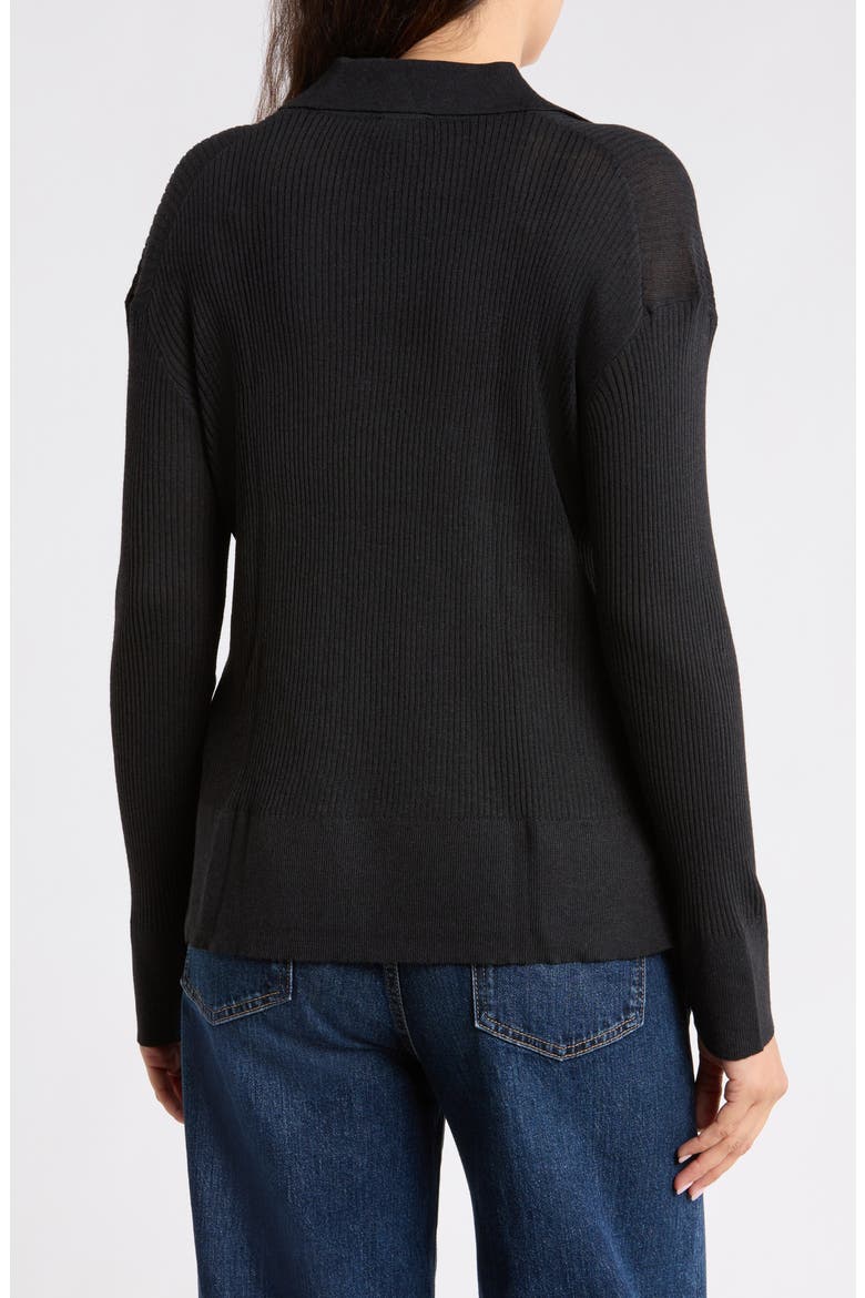 Jette Rib Knit Polo Sweater, Main, color, BLACK