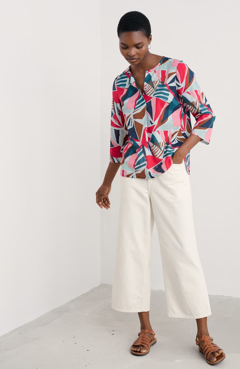 Seasalt Cornwall Watercolor Sketch Print Organic Cotton Popover Top, Alternate, color, Spinnaker Sails Chalk