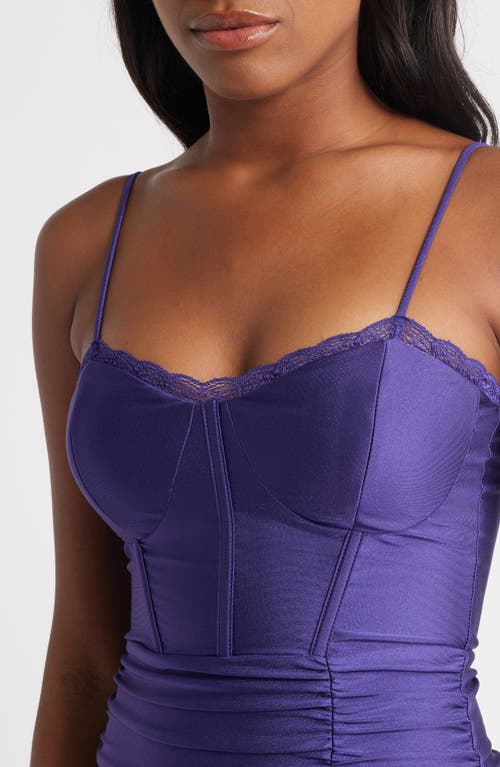 Emerald Sundae Lace Trim Body-con Minidress In Purple
