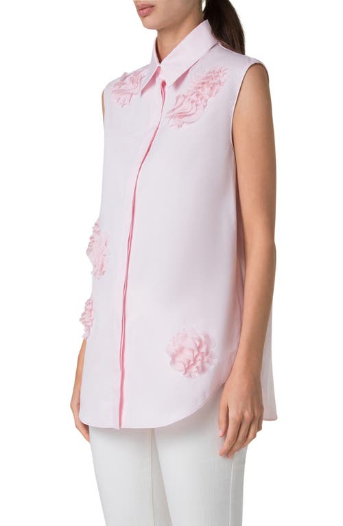 Akris Punto 3d Carnation Applique Sleeveless Button-down Blouse In Pale Pink