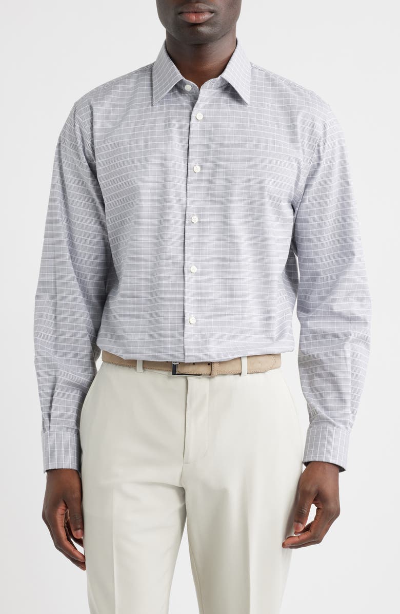 Nordstrom Traditional Fit Fit Plaid Premium Silk Dress Shirt, Main, color, Grey Mauro Plaid