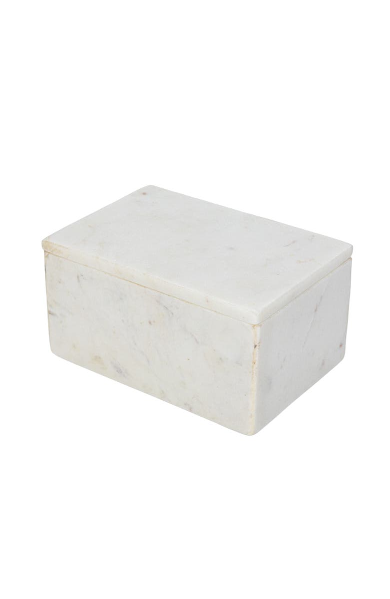 Storied Home Marble Box Storage Container with Lid, White, Main, color, White