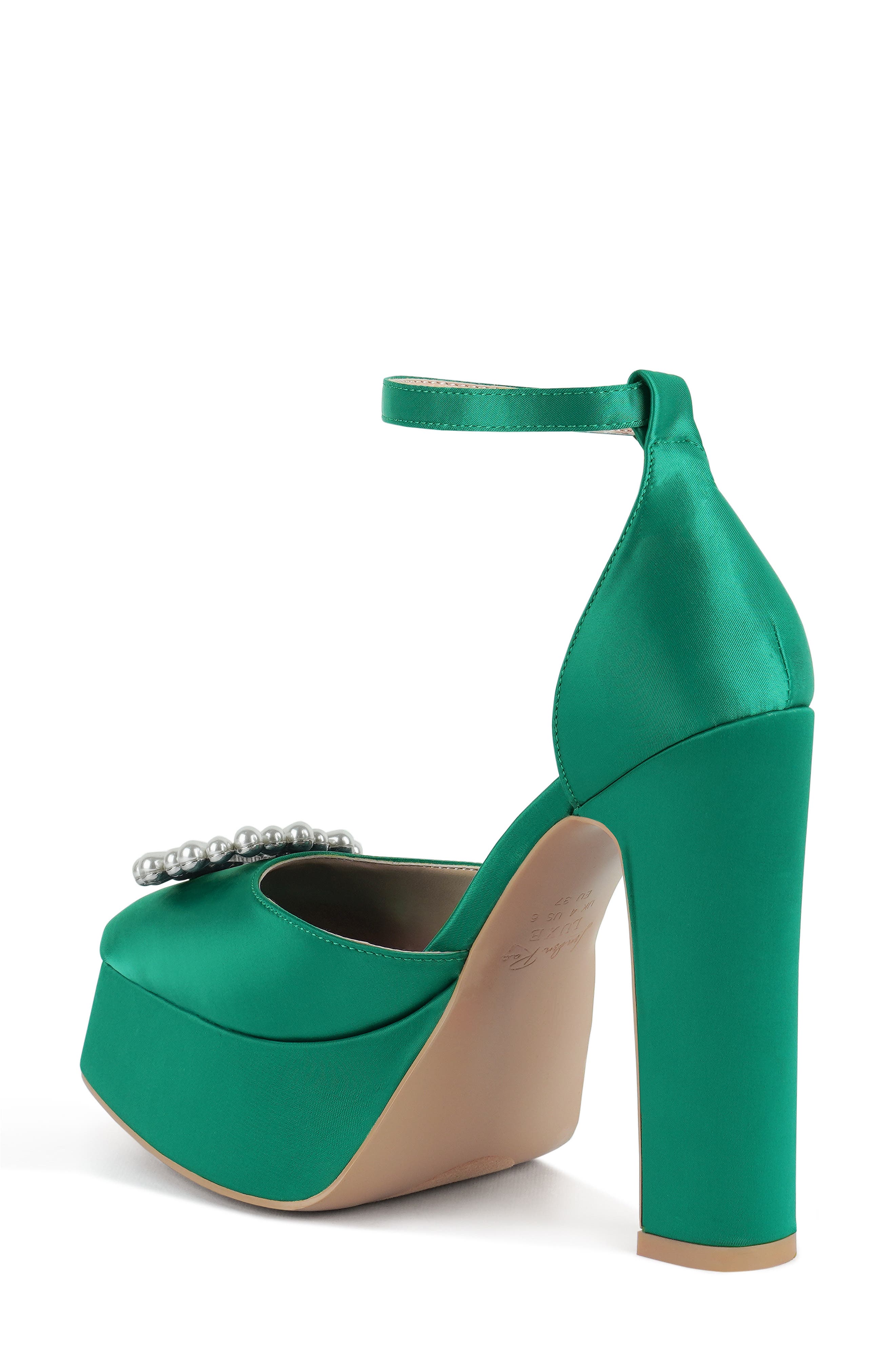 Maeissa Pearly Brooch Ankle Strap Platform Pump, Alternate, color, GREEN