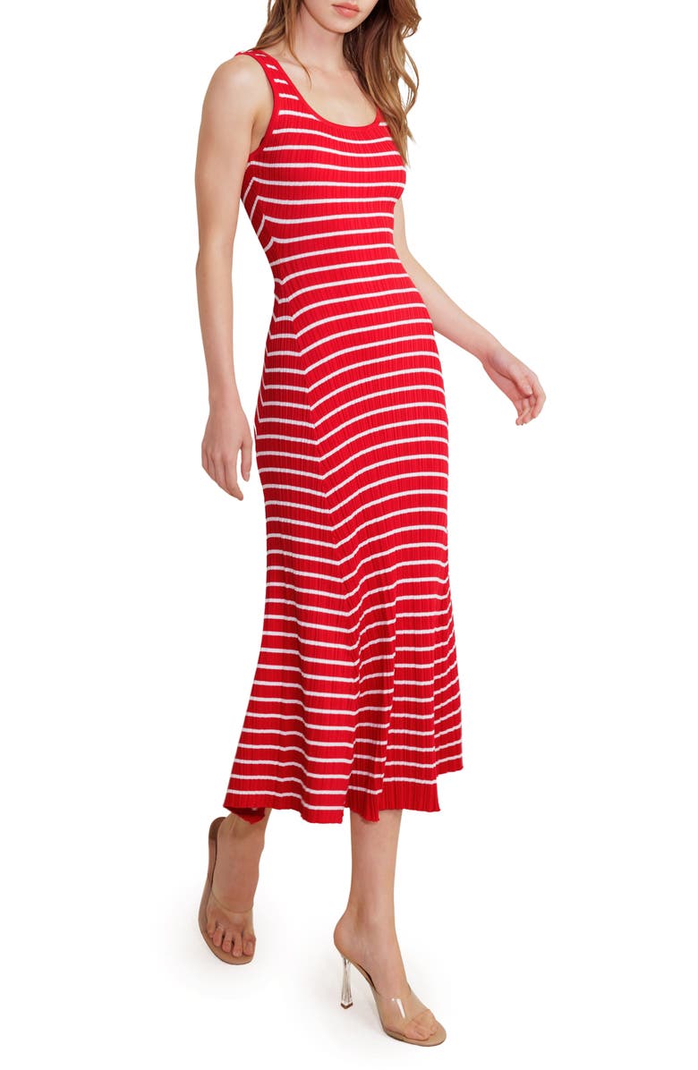 FREEMARKET Stripe Rib Midi Dress, Alternate, color, Red