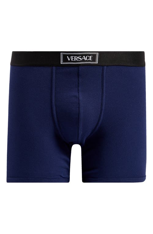 Versace '90s Logo Cotton Rib Trunks In Ink Blue