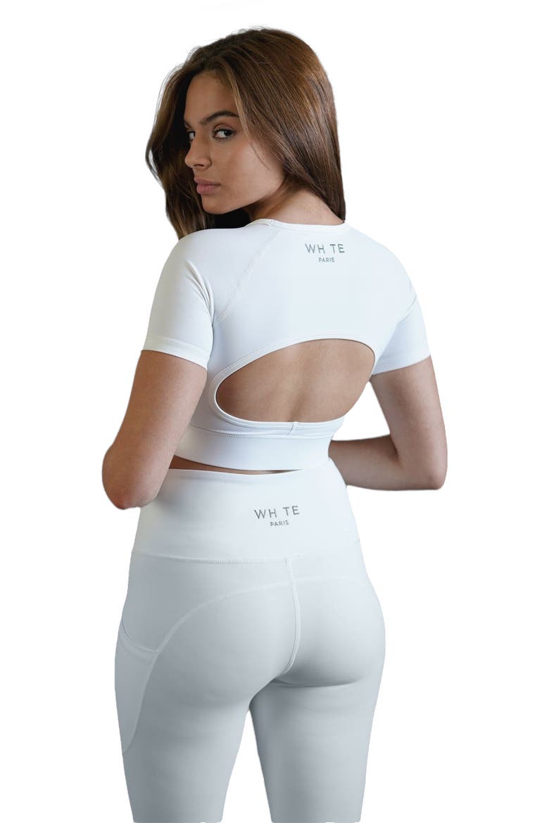 Whte Open Back Sport Bra, Alternate, color, White