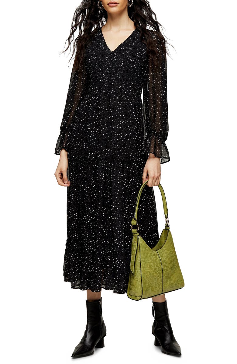 Topshop Shirred Bodice Long Sleeve Dress, Main, color, 