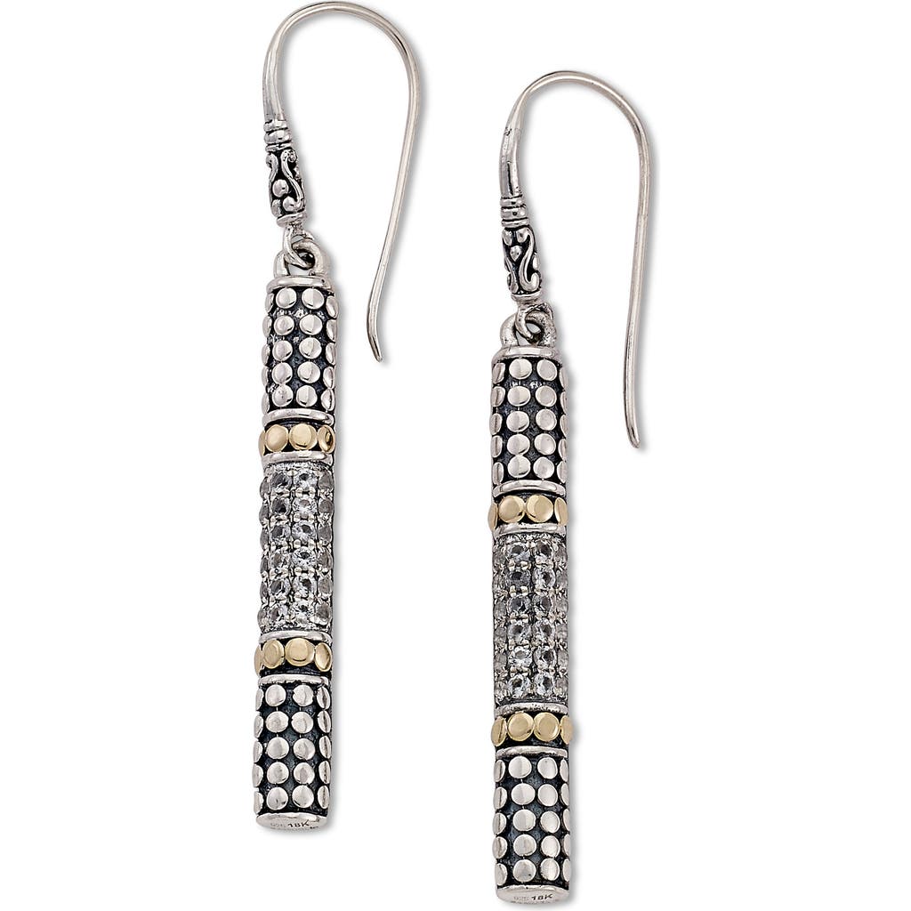 Samuel B. 18k & Silver 1.25 Ct. Tw. White Topaz Bar Drop Earrings In White/two Tone