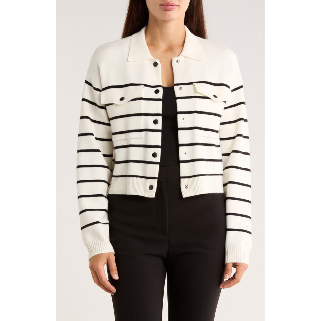 Ellen Tracy Stripe Collared Crop Cardigan In Multi