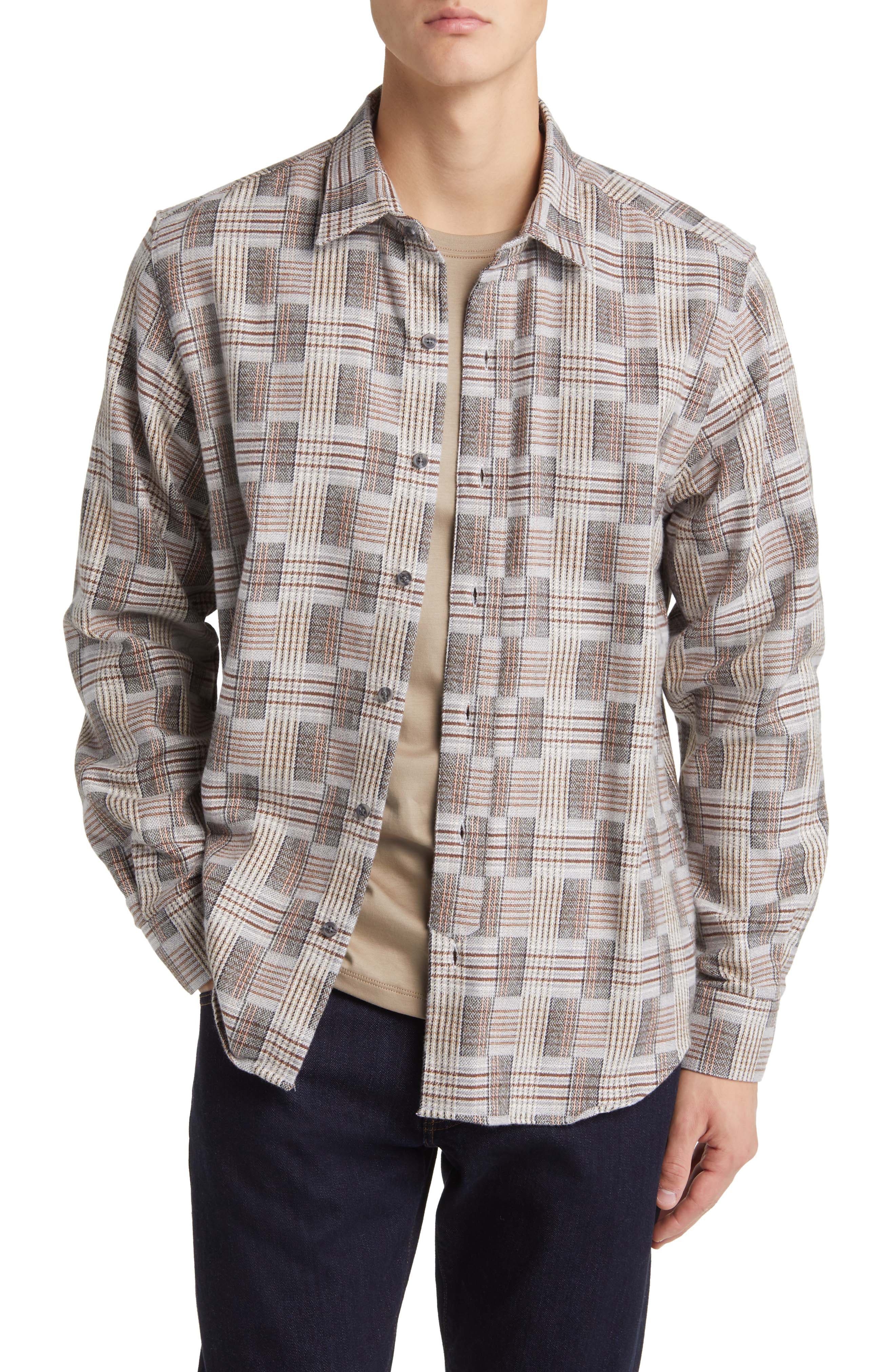 PEREGRINE Farley Check Brushed Cotton Button-Up Shirt in Goadby 