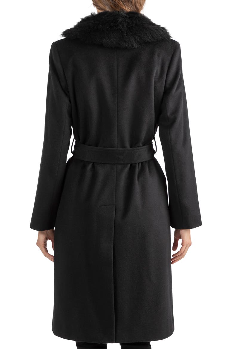 Sofia Wool & Cashmere Blend Wrap Coat with Genuine Shearling Trim, Alternate, color, 001BLK