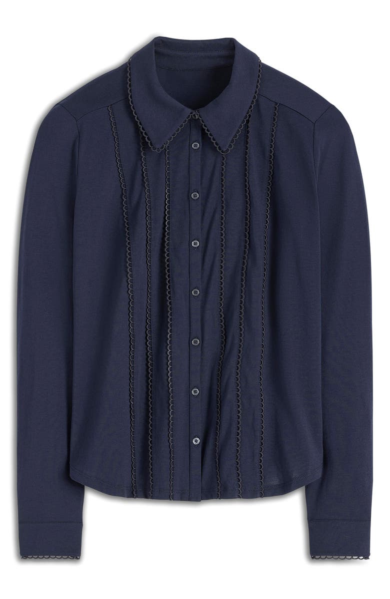 Boden Picot Trim Jersey Button-Up Shirt, Alternate, color, Navy