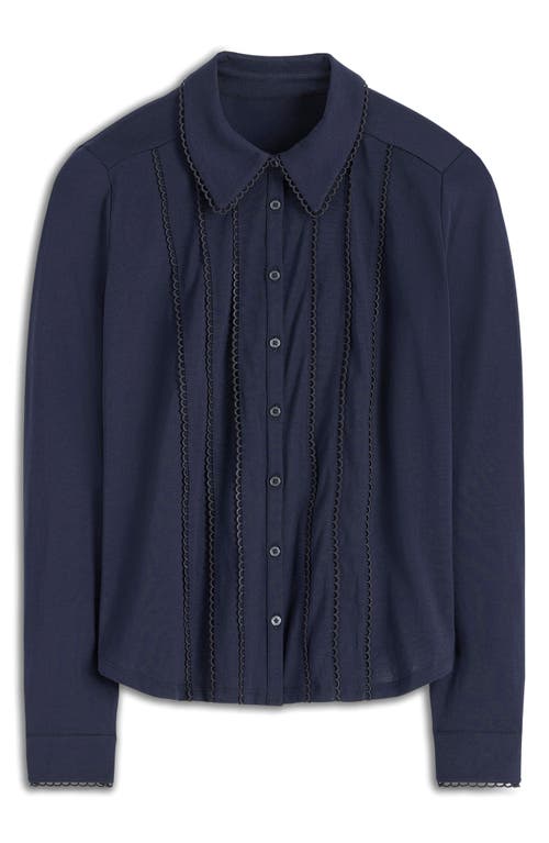 Boden Picot Trim Jersey Button-up Shirt In Blue