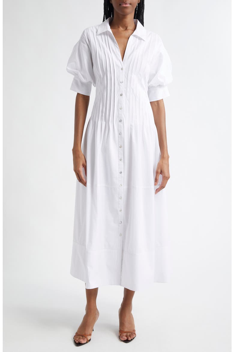 Monty Pleated Midi Dress, Main, color, WHITE