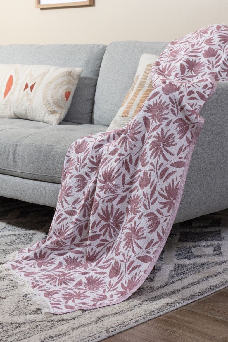 Whimsical Flower Organic Reversible Muslin Blanket, Alternate, color, Burgundy