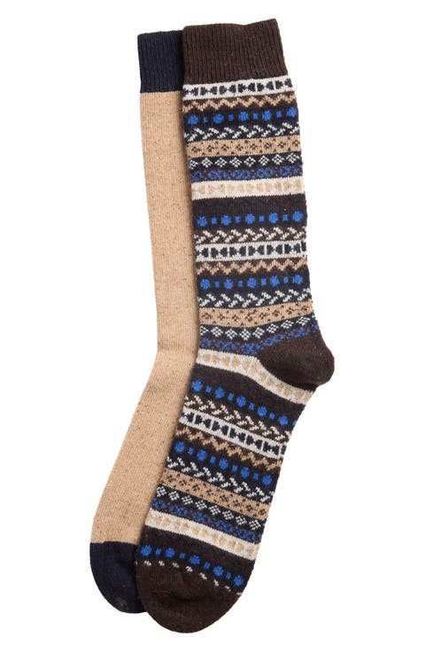 Assorted 2-Pack Neppy & Fair Isle Wool Blend Socks