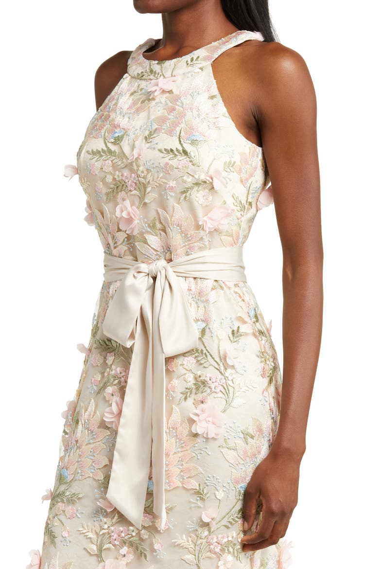 Floral 3D Embroidered Halter Neck Gown, Alternate, color, PINK CHAMPAGNE