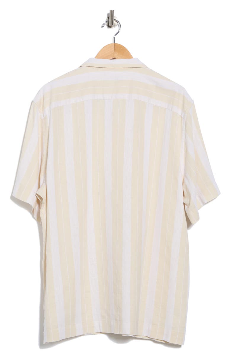 Original Penguin Vertical Stripe Linen & Cotton Camp Shirt, Alternate, color, Birch