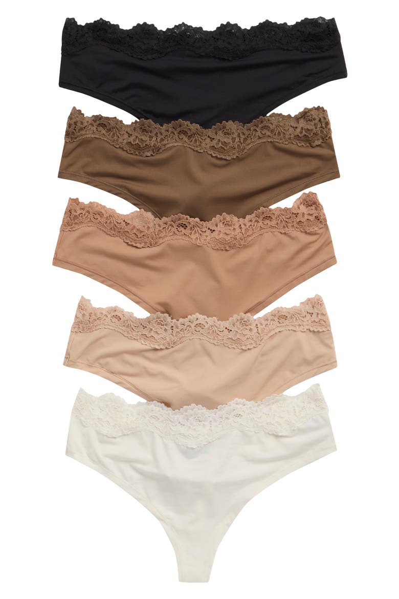 Ultimate Star 5-Pack Assorted Lace Thongs, Alternate, color, BROWN MULTI