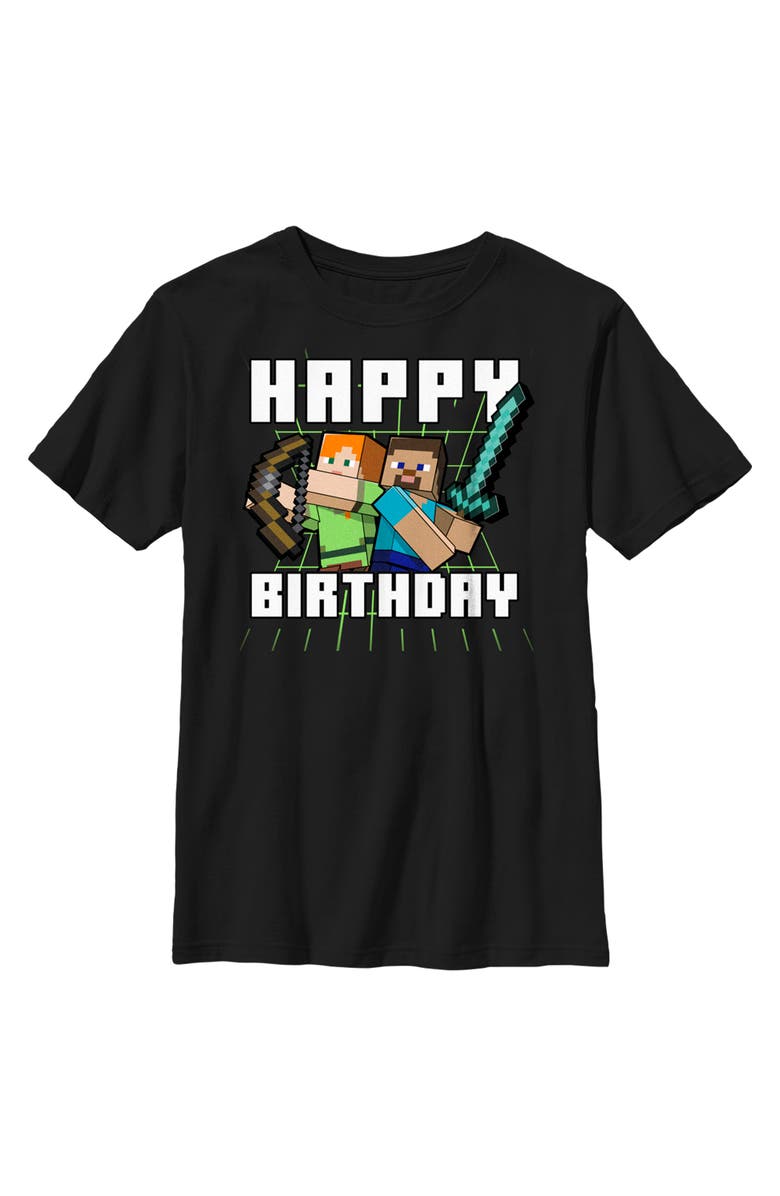 MINECRAFT Boy's Minecraft Happy Birthday Steve and Alex Graphic T-Shirt, Main, color, Black