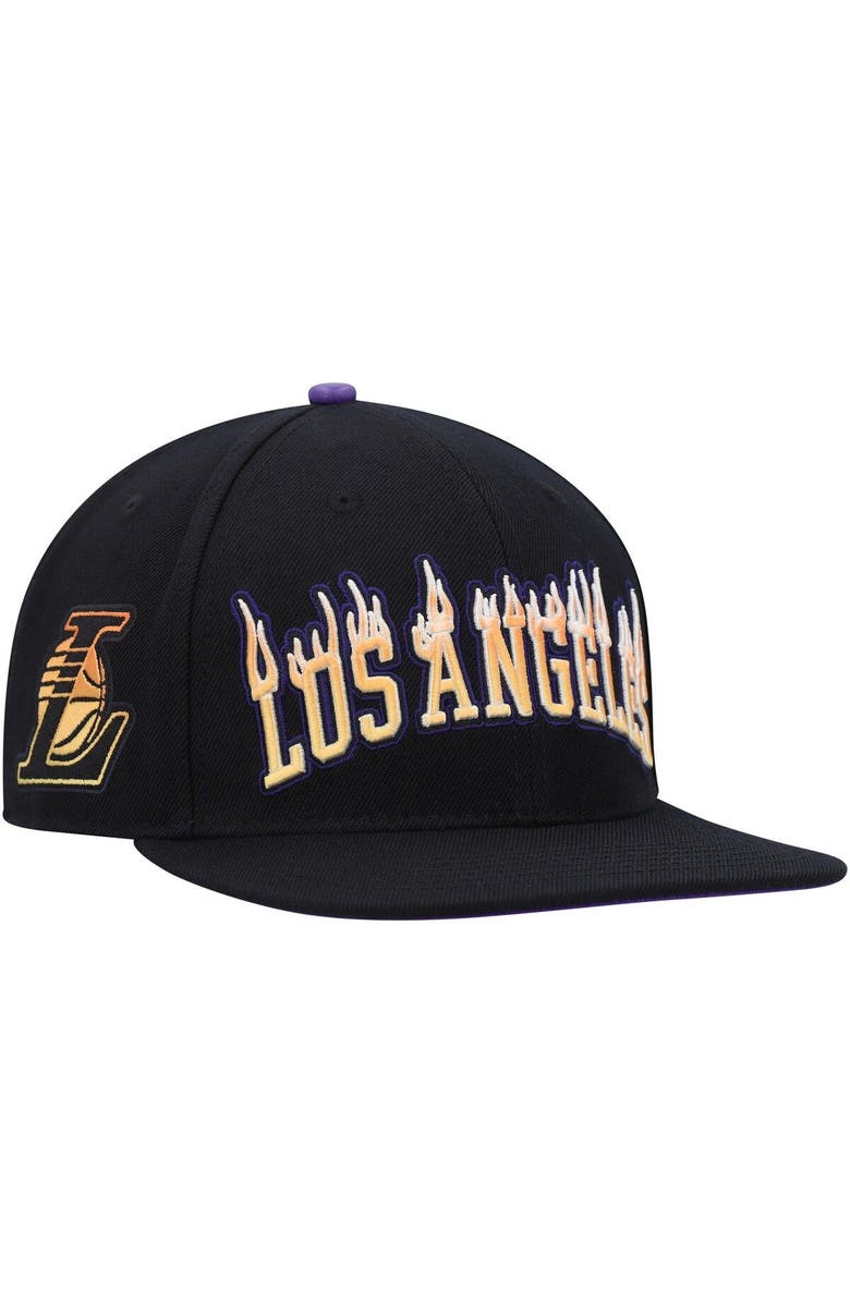 PRO STANDARD Men's Pro Standard Los Angeles Lakers Black Flames Snapback Hat, Main, color, Black