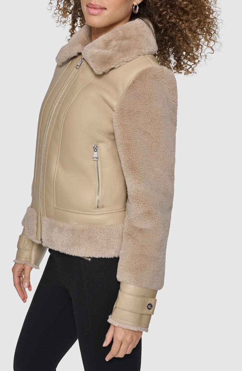 KARL LAGERFELD PARIS Faux Fur & Faux Leather Jacket, Alternate, color, 
