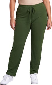 24seven Comfort Apparel Curvy Basic Ribbed Knit Drawstring Straight Leg Lounge Pants