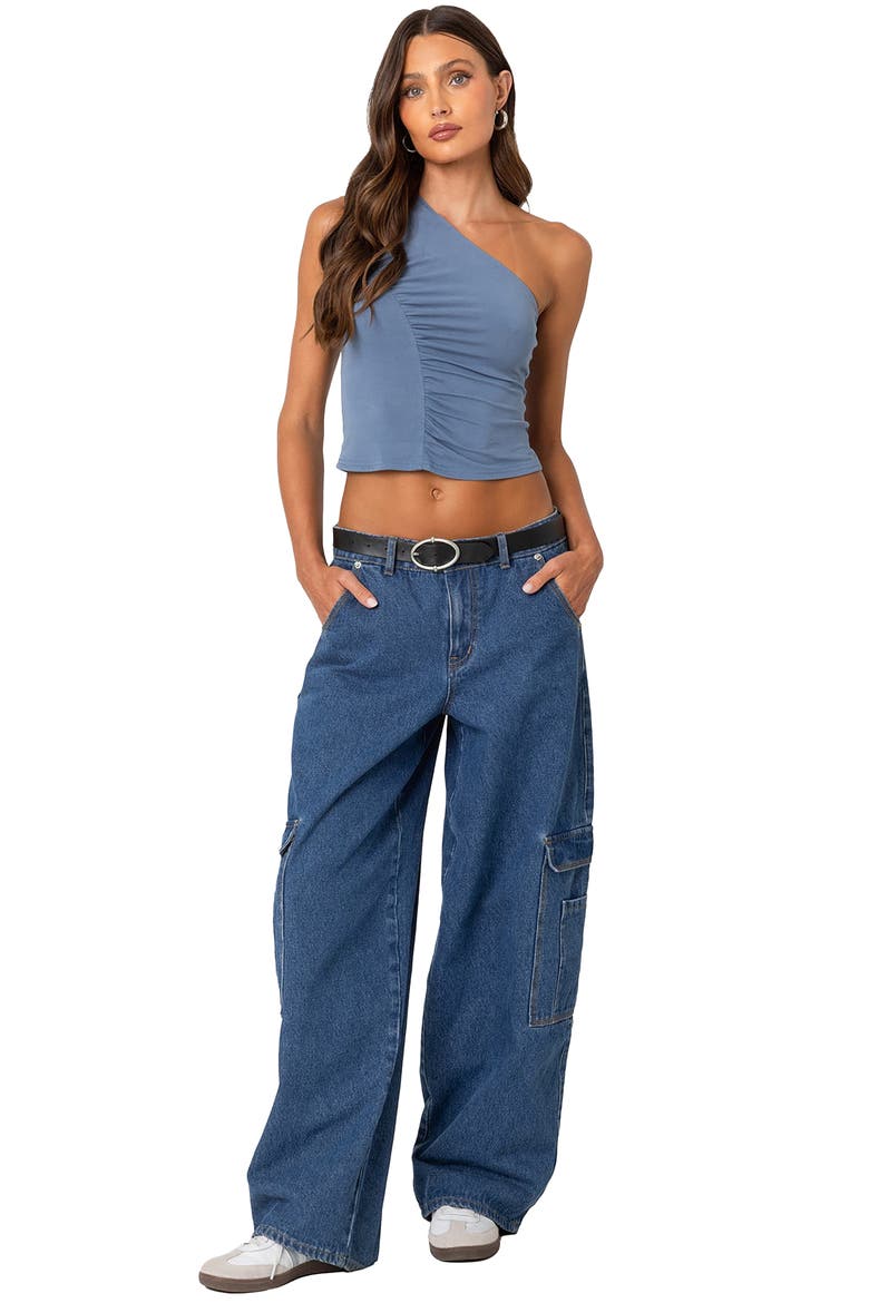 Ivy Ruched One-Shoulder Crop Top, Alternate, color, BLUE
