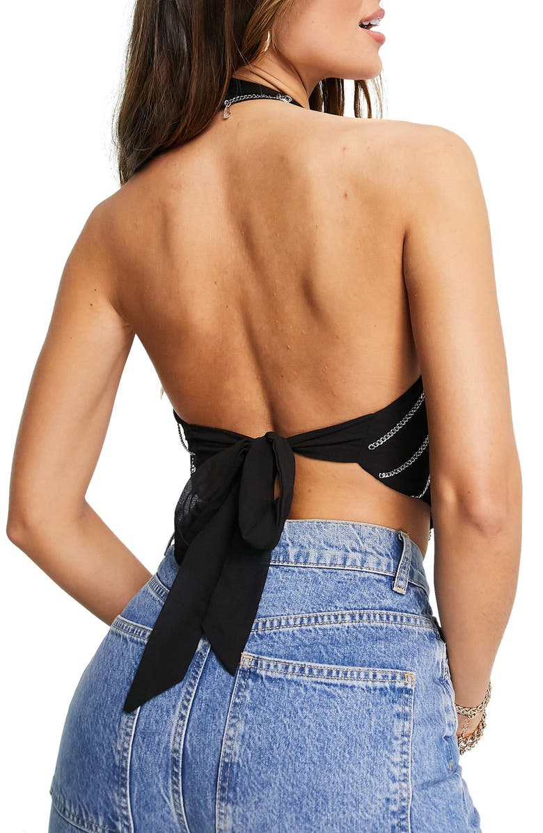 ASOS DESIGN Halter Top with Chain Overlay, Alternate, color, 