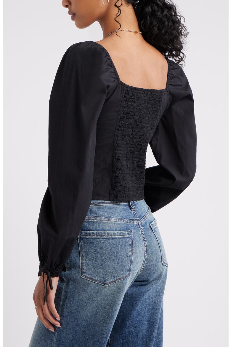Long Sleeve Corset Cotton Crop Top, Alternate, color, BLACK