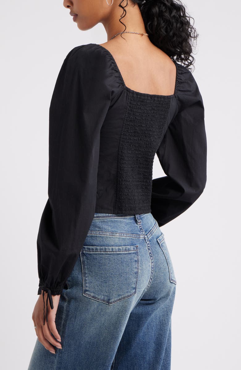 BP. Long Sleeve Corset Cotton Crop Top, Alternate, color, Black