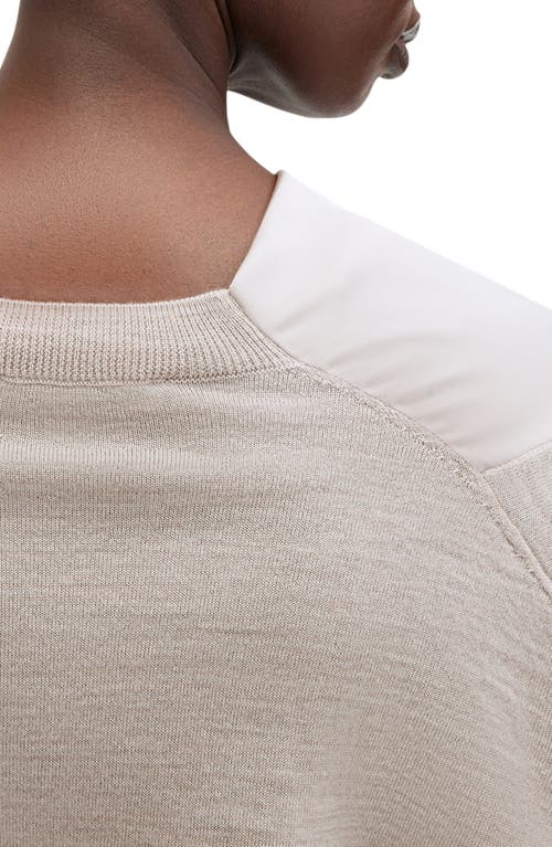Shop Allsaints Myra Cowl Neck Mixed Media Wool Sweater In Fawn Brown