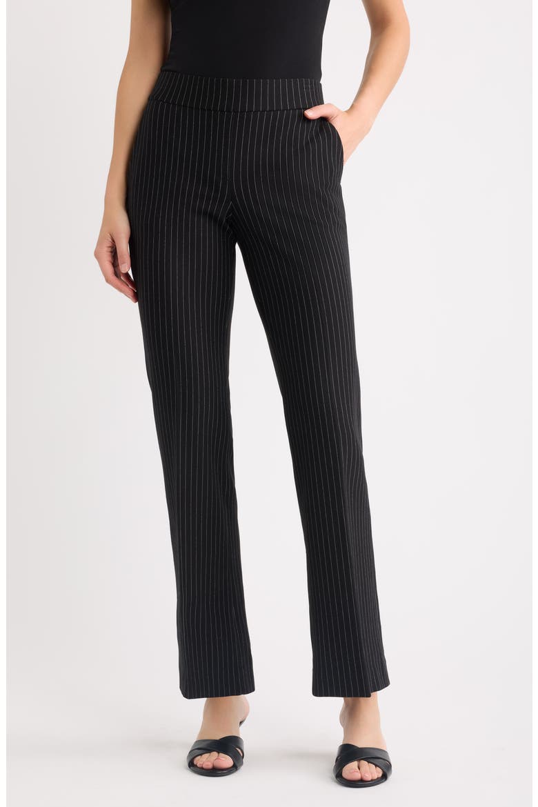 Pinstripe Wide Leg Pull-On Trousers, Main, color, ANNE BLACK/ WHITE DOVE