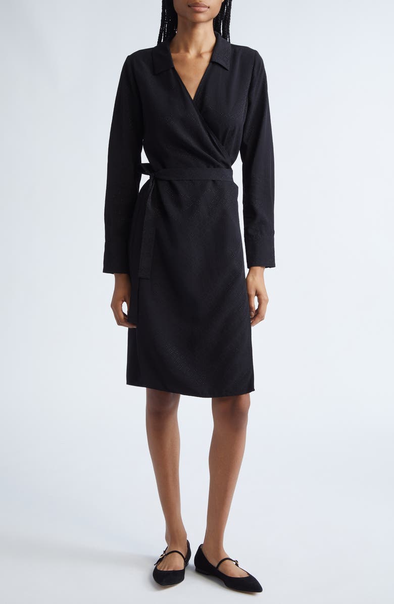 Emporio Armani Long Sleeve Jacquard Faux Wrap Dress, Main, color, Black
