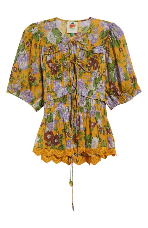 Farm Rio Floral Tie Front Top In Capri Floral Yellow