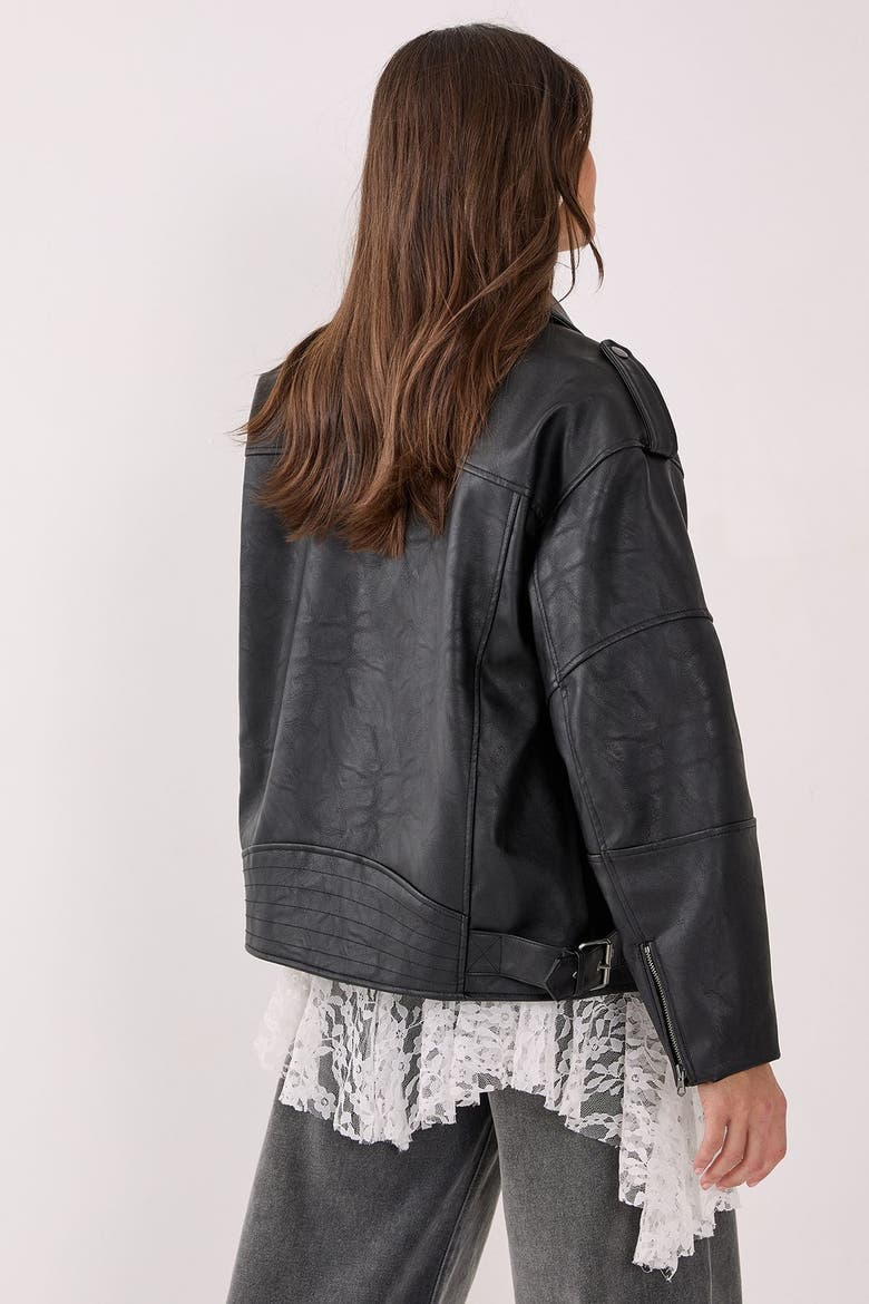 Faux Leather Biker Jacket, Alternate, color, Black