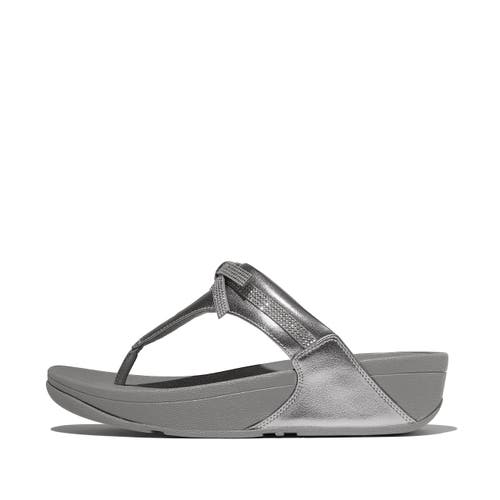 Fitflop Lulu Glitz Bow Leather Toe Post Sandals In Gray