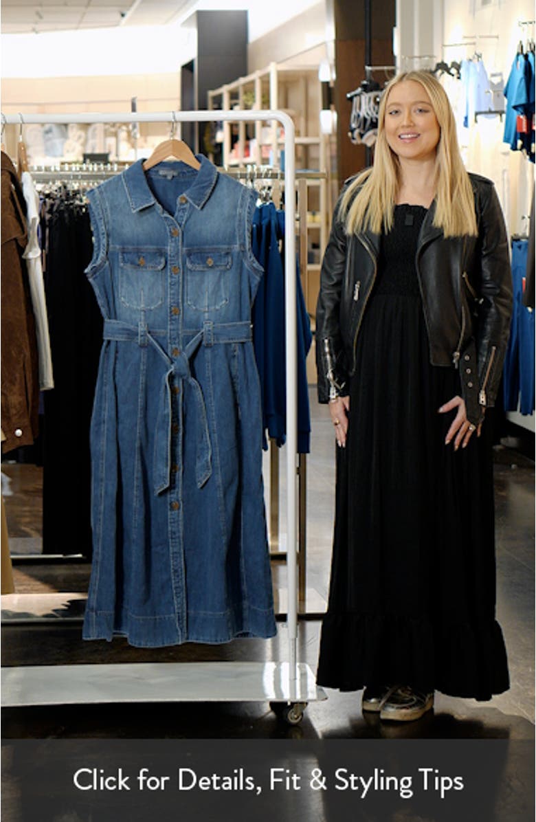 Sleeveless Tie Belt Cotton Denim Shirtdress, sales video thumbnail