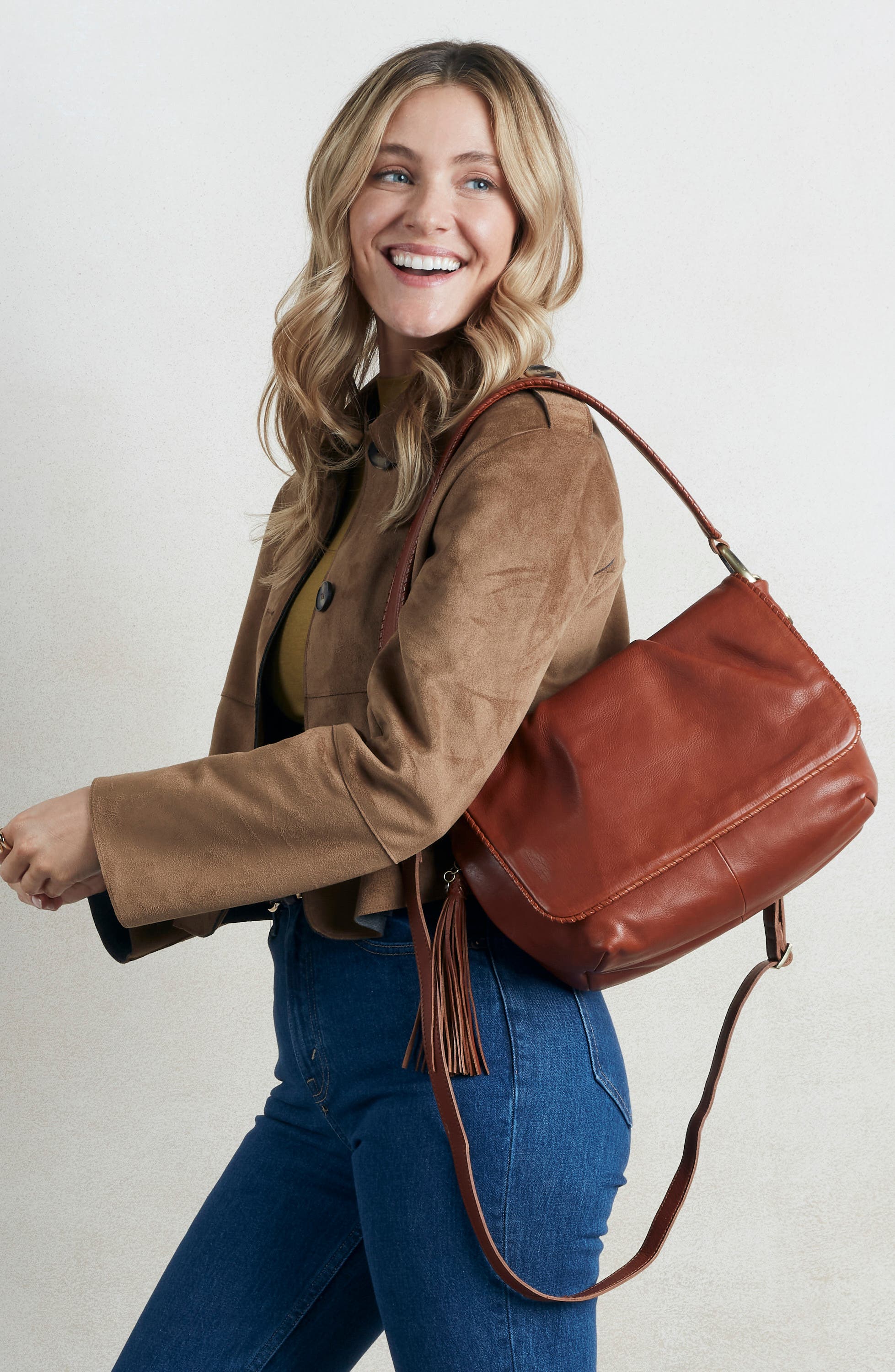 Harley Convertible Leather Shoulder Bag, Alternate, color, KINDLING BROWN