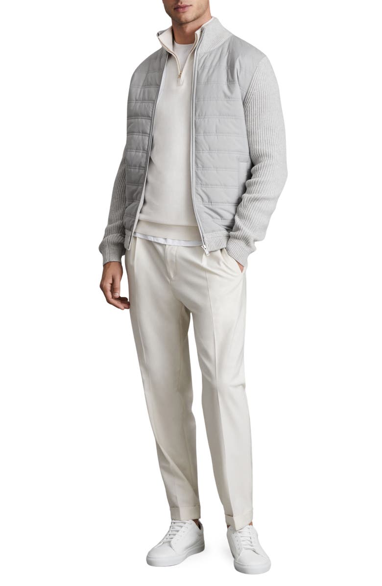 Reiss Trainer Quilted & Ribbed Hybrid Jacket, Alternate, color, Soft Grey
