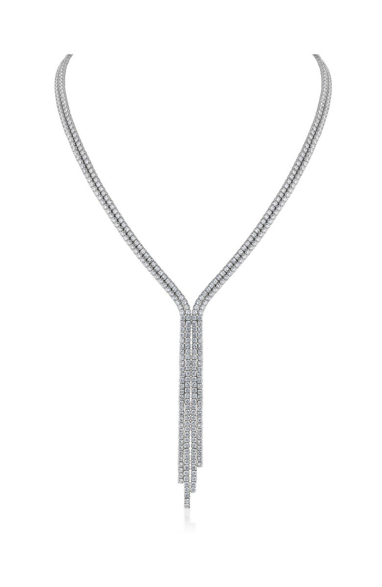 CZ by Kenneth Jay Lane Cubic Zirconia Fringe Necklace, Main, color, Rhodium Plated