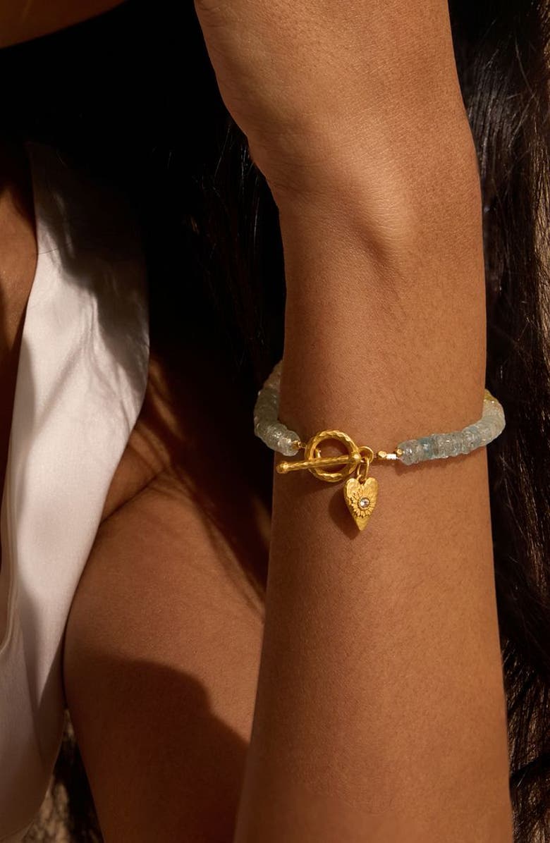 Satya Jewelry Tranquil Spirit Aquamarine Heart Toggle Bracelet, Alternate, color, 