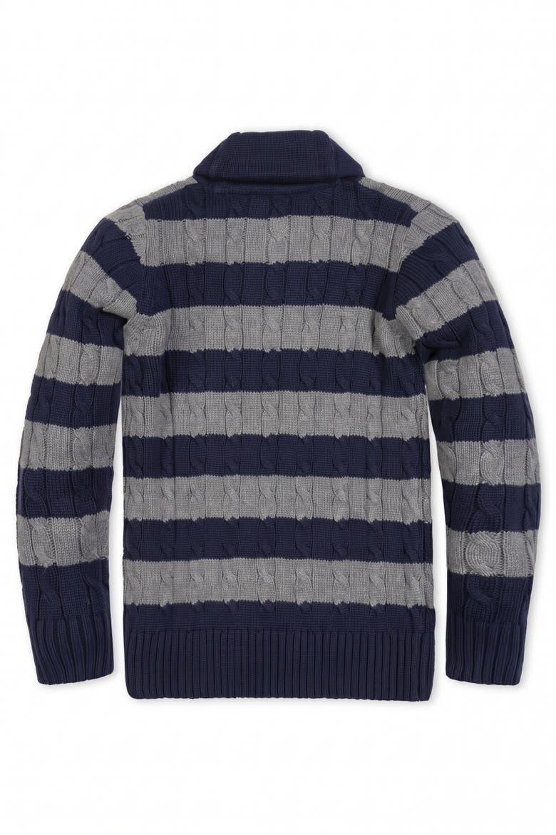 Kids' Organic Cotton Shawl Collar Cable Knit Sweater, Alternate, color, Navy and Dark Gray Heather