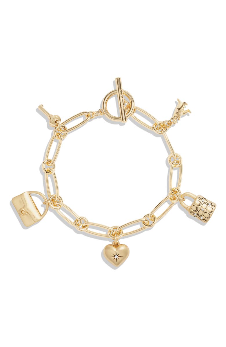 COACH Iconic Charm Bracelet, Main, color, Shiny Gold