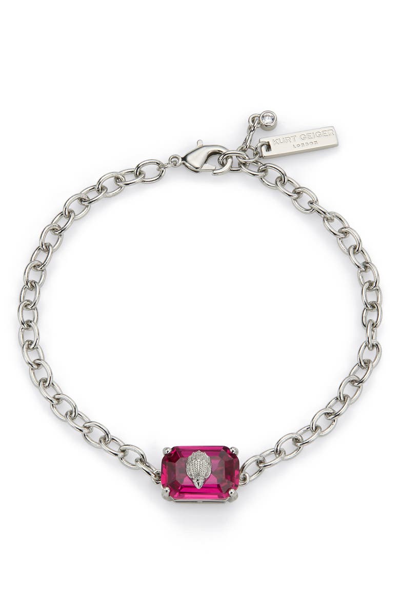 Kurt Geiger London Emerald Cut Crystal Flex Bracelet, Main, color, Fuchsia