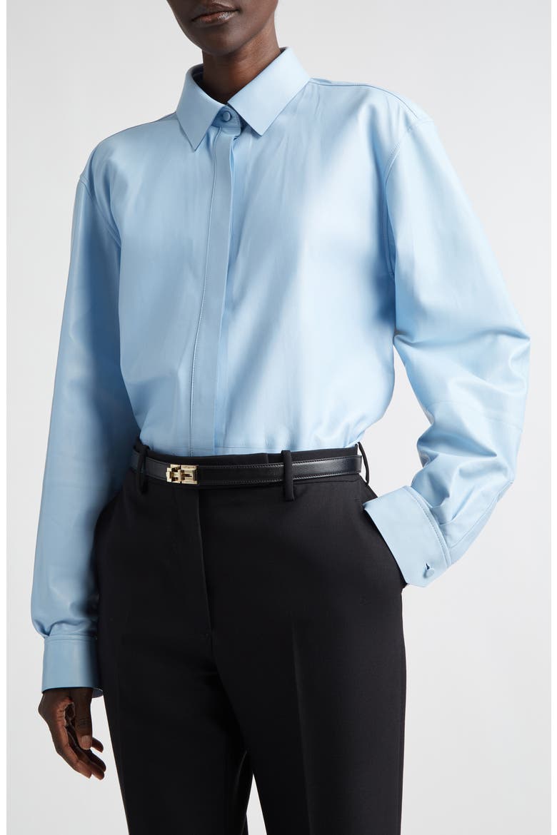 French Plongé Leather Button-Up Shirt, Alternate, color, PALE BLUE