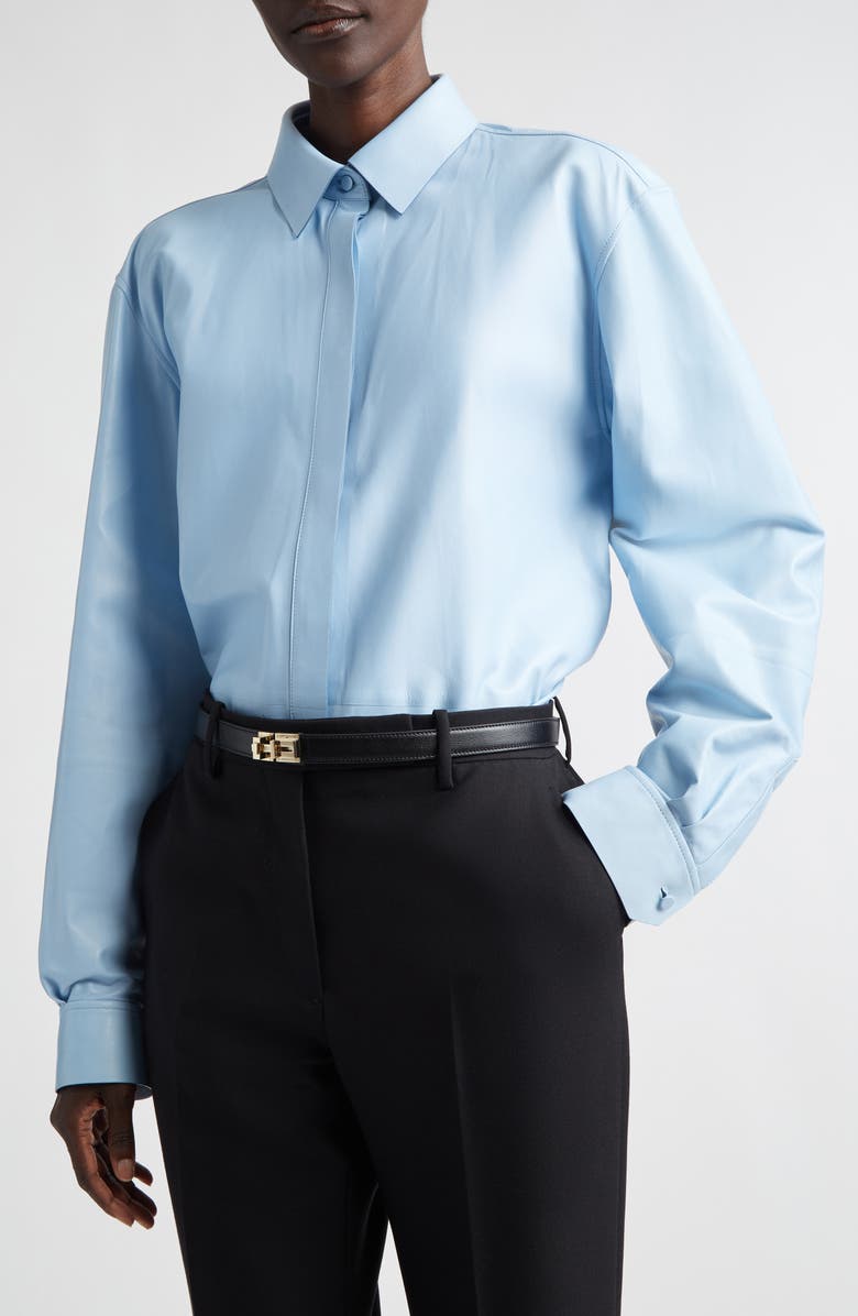 TOM FORD French Plongé Leather Button-Up Shirt, Alternate, color, Pale Blue