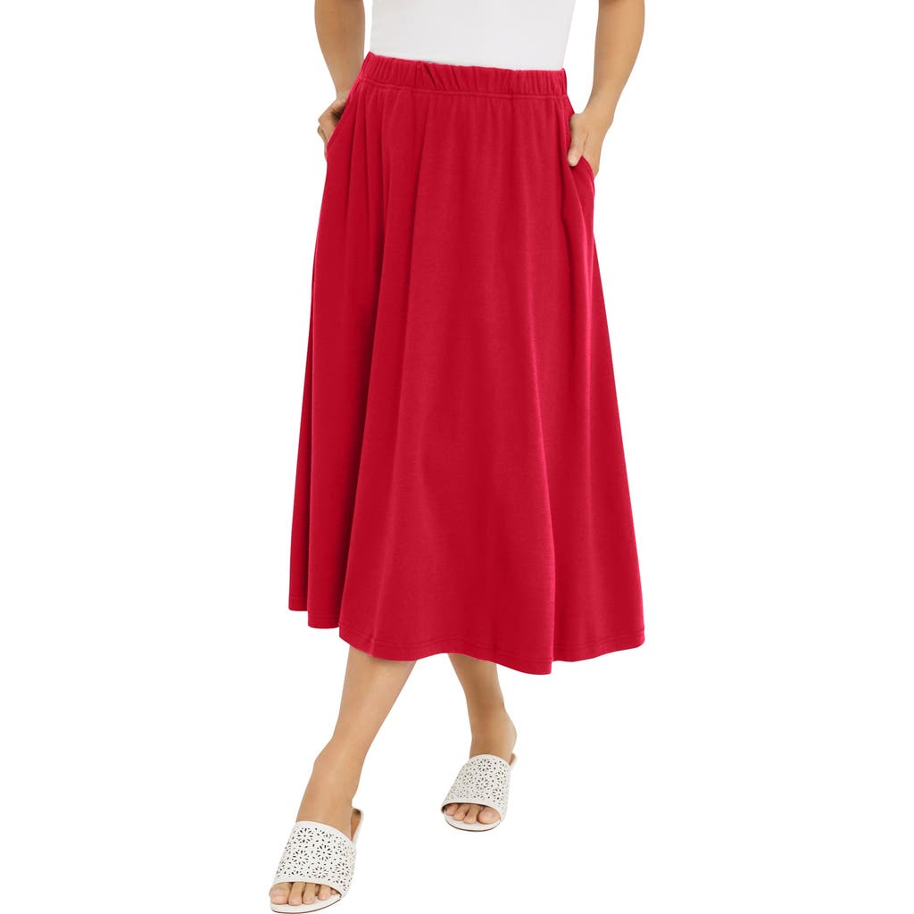 Jessica London Soft Ease Midi Skirt In Red